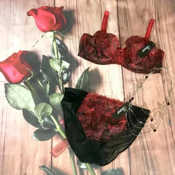 36C Paramour 115009 Ellie Demi Unlined Lace Japanese Red Blossoms🌹 NWT - Picture 12 of 16